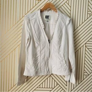 Kut From the Kloth 100% linen Moto ruffled pleated zipper front & sleeves jacket